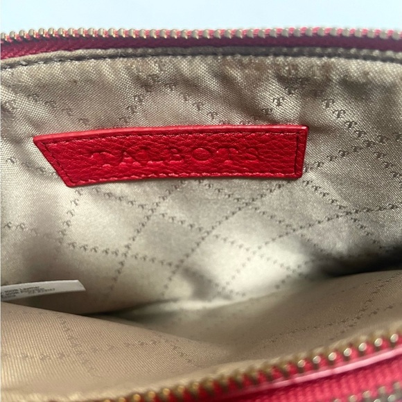 Talbots Red Pebbled Leather Tasseled 2 Zipper Wristlet Clutch - Picture 2 of 6